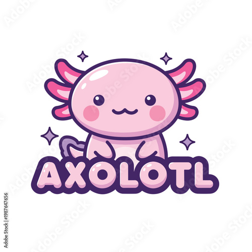 Cute cartoon axolotl character logo with pink aesthetic.