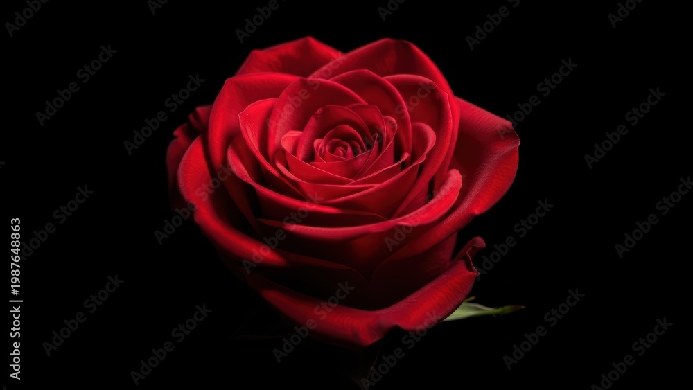 Fototapeta premium Flawless red rose isolated on a solid black background.