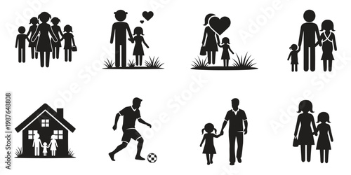 Celebrating mother's day heartwarming silhouette illustrations of families and loving moments together