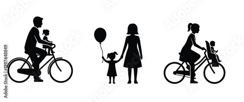 Celebrating mother's day family bike ride silhouette with love balloons and joyful moments
