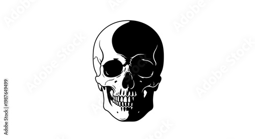 Minimalist Human Skull Vector Illustration in Black and White