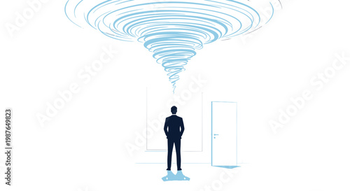 Businessman facing a whirlwind of ideas and stress conceptual vector