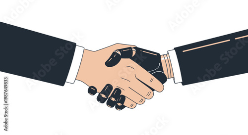 Handshake Between Human and Robot Business Partners Illustration