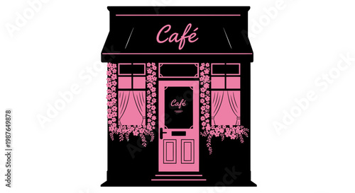 Minimalist pink and black cafe storefront vector illustration