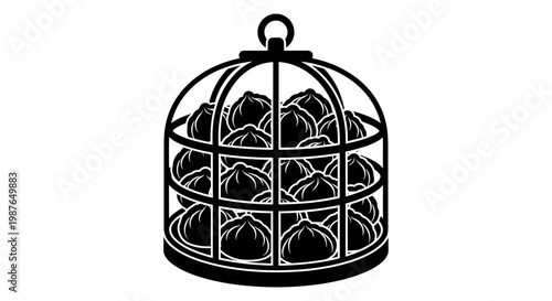 Khinkali Dumplings Inside a Birdcage Concept Vector Illustration