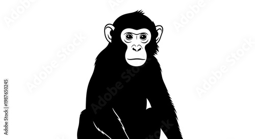 Minimalist black and white chimpanzee primate vector illustration