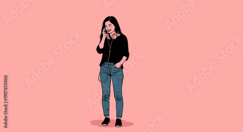Young Woman Talking on Smartphone Vector Illustration