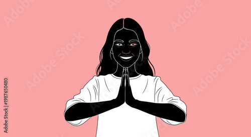 Woman with Praying Hands in Namaste Pose Vector Illustration