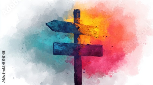 Strategic decision making artwork management leadership concept watercolor design abstract directional sign inspiring vision