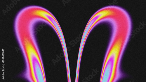 Canvastavla Vibrant abstract gradient background with symmetrical U-shaped fluid forms, neon rainbow hues (pink, purple, yellow, cyan), and retro grainy noise texture on a black backdrop
