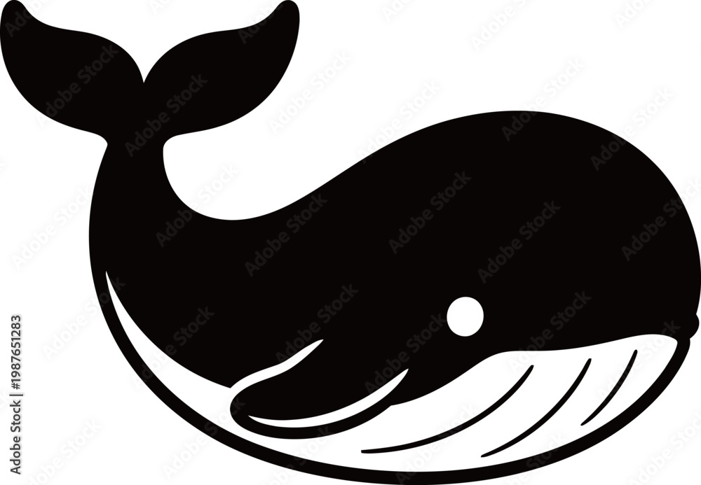 Fototapeta premium Black and white silhouette illustration of a whale