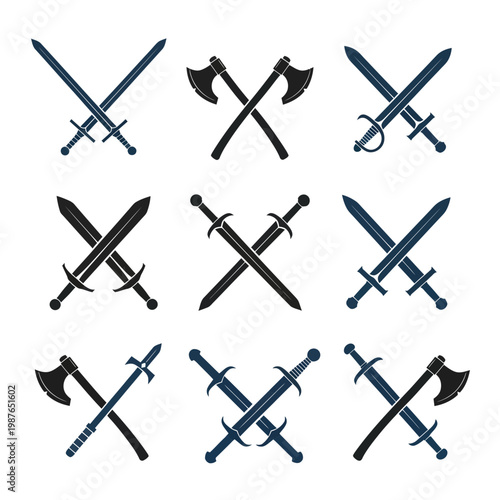 Foto Crossed Swords and Axes - Medieval Weapon Icons Set