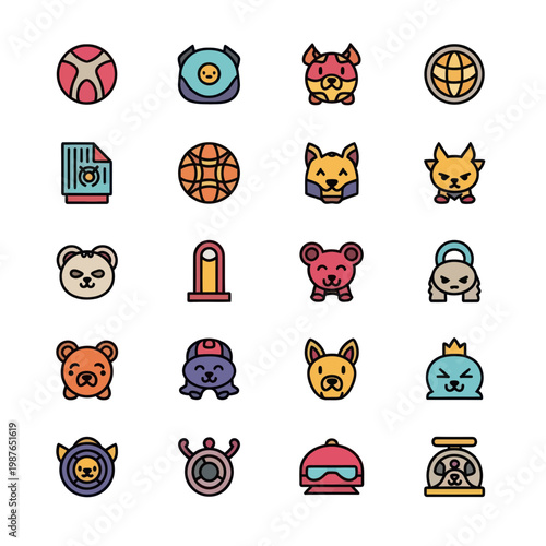 Cute Cartoon Animal Icons Set - Diverse Characters and Symbols