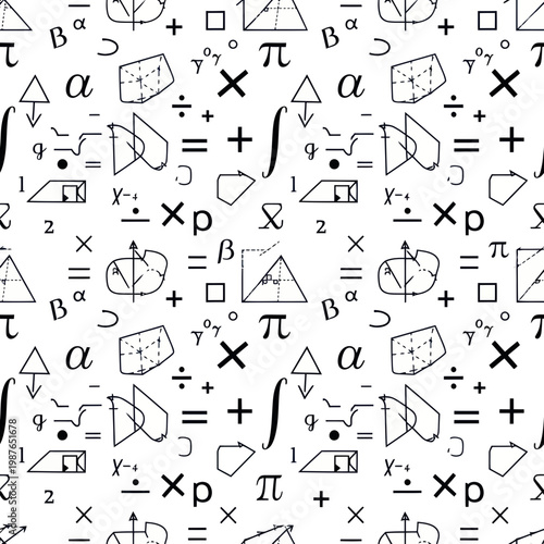 Seamless Math Formula Pattern: Geometry, Algebra, Calculus Symbols