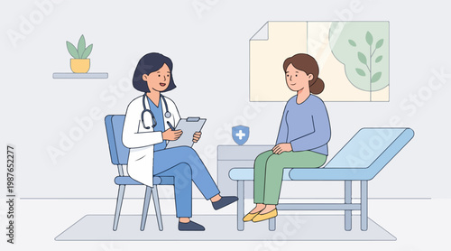 Doctor consulting with a patient in a clinic, discussing health and treatment options