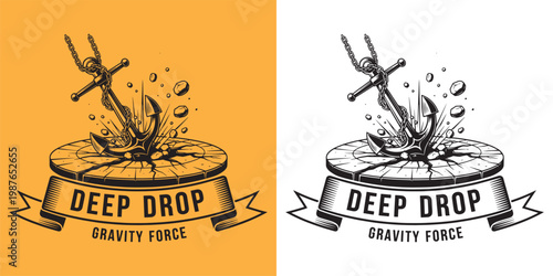 Heavy Nautical Anchor Crashing into Wooden Surface, Deep Drop Gravity Force