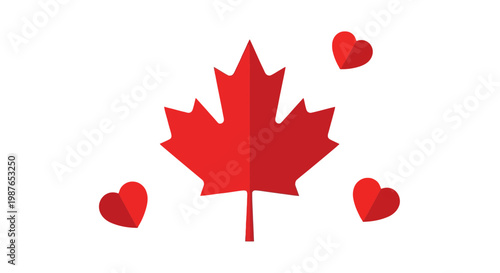 Canadian Maple Leaf with Hearts - Symbol of Love and Patriotism