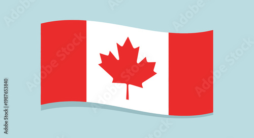 Waving Canadian Flag with Maple Leaf - Red and White