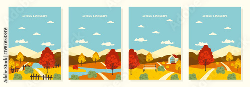 Autumn landscape set. Vector illustration