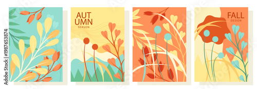 Autumn botanical cards. Vector illustration