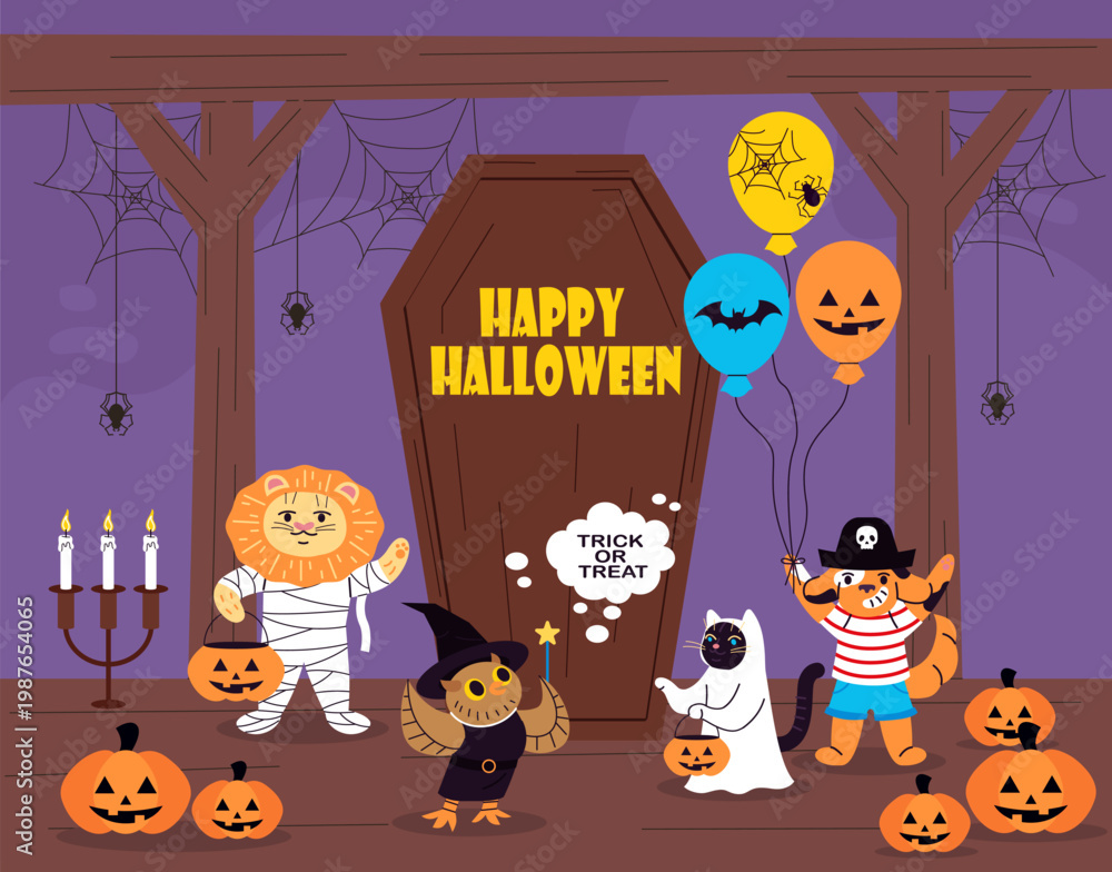 Fototapeta premium Halloween animal costumes. Vector illustration