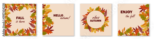 Autumn leaf frames set. Vector illustration