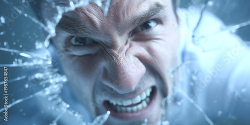 Businessman breaking through glass wall symbolizing breakthrough success overcoming challenges determination resilience and achieving corporate business goals concept visualization