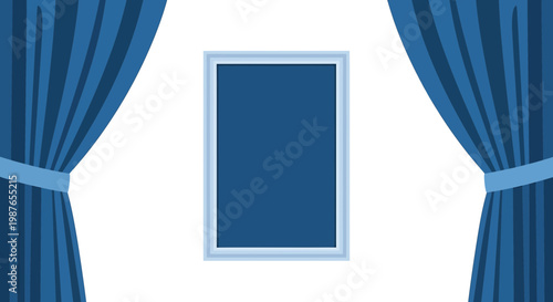 Blue Curtains and Empty Frame Vector Illustration Backdrop