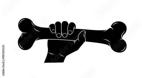 Hand holding large bone silhouette vector illustration