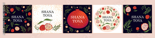 Shana Tova Pomegranate Cards. Vector illustration