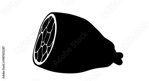 Black Silhouette Vector of a Ham Meat Leg Isolated on White