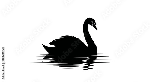 Elegant Swan Silhouette Swimming on Water Vector Illustration