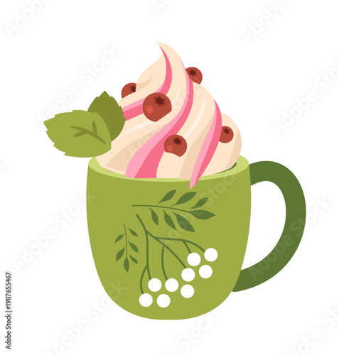 Cup with creamy dessert.. Vector illustration