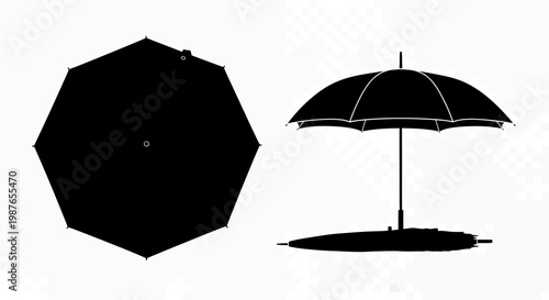 Black Umbrella Silhouette Set Top and Side View Vector