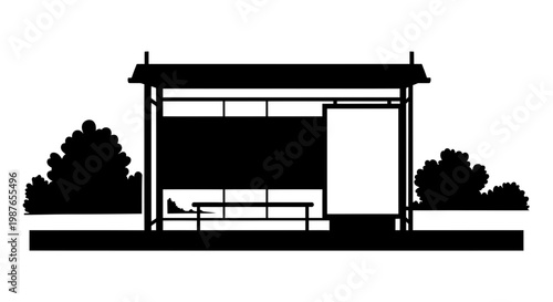 Black bus stop silhouette with billboard vector illustration