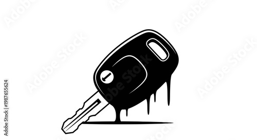 Melting Car Key Vector Illustration on White Background