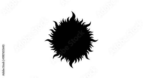 Black Stylized Sun Silhouette with Flaming Rays Illustration