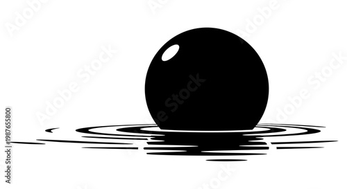 Minimalist Black Sphere Floating in Rippling Water Vector