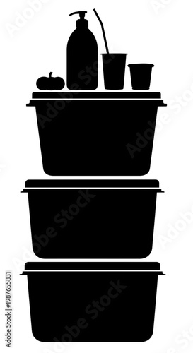 Stack of Storage Containers and Household Items Silhouette