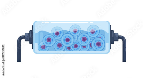 Biological cells in a laboratory glass chamber vector illustration