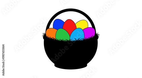 Easter basket silhouette with colorful eggs vector illustration