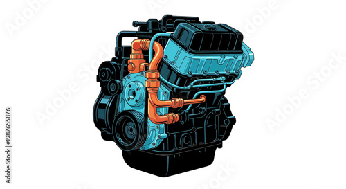 Internal Combustion Car Engine Vector Illustration