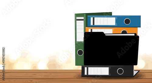 Office Binders and File Folder on Wooden Table Illustration