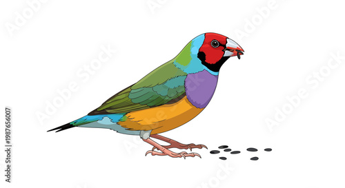 Colorful Gouldian Finch Vector Illustration Eating Seeds