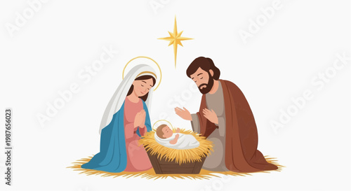 Nativity Scene Birth of Jesus Christmas Religious Illustration
