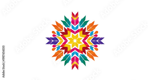 Colorful Mexican Folk Art Style Geometric Star Vector Illustration