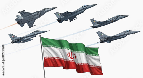 Iran Flag with Fighter Jets War Conflict Geopolitical Tension