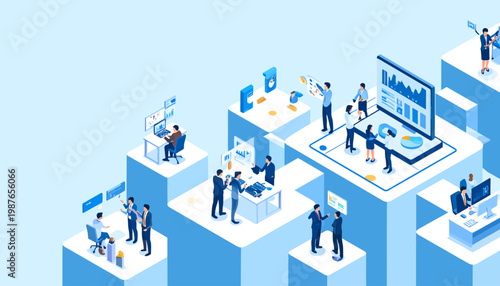 Isometric People Working on Computers and Offices.