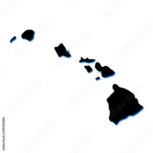 Hawaii Map Vector Silhouette with Blue Shadow Illustration