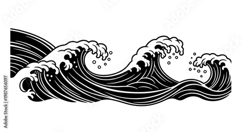 Stylized Japanese Style Ocean Wave Vector Illustration